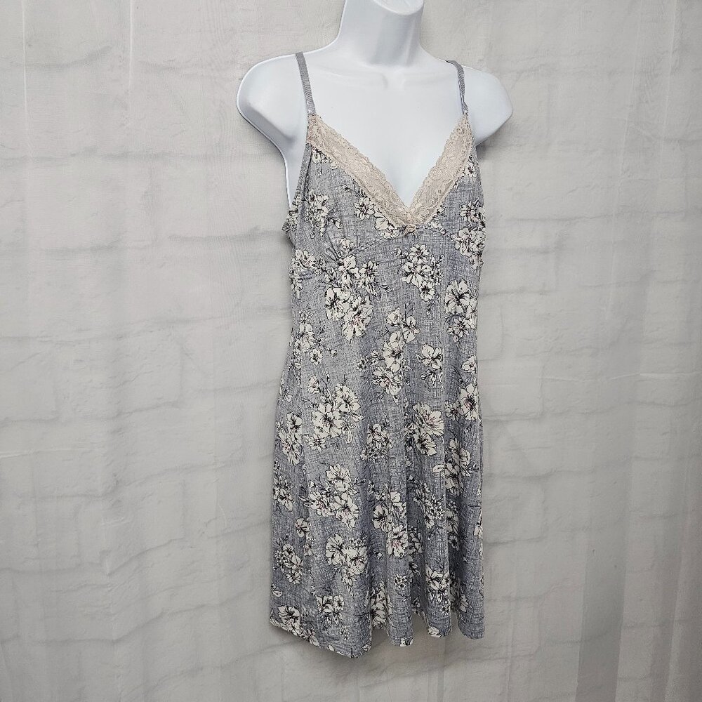 Vintage Laura Ashley Dress Babydoll Y2K Slip Lace Floral Mini Gray Fairy L - Picture 4 of 12